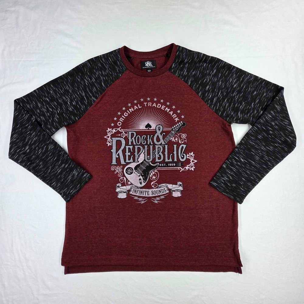 Womens Rock and Republic Long Sleeve Shirt Red Large Guitars Graphic